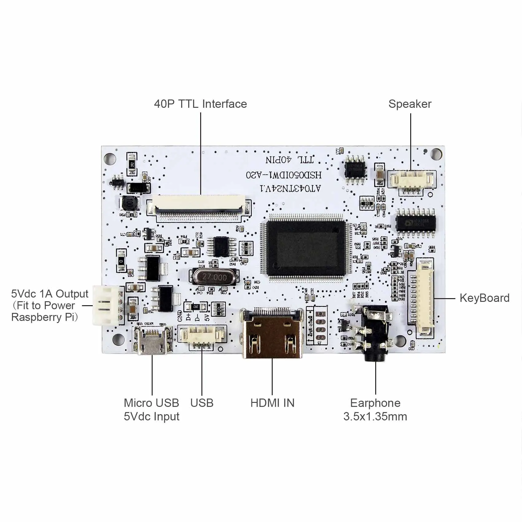 HD MI Controller Board For 4.3" 480x272 LCD Screen HSD043I9W1 AT043TN24 AT043TN25 VS043-004A VS043-005A Fit To Raspberry Pi |