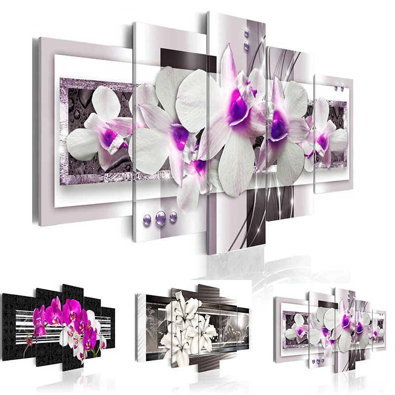 Современная живопись на холсте 5 панелей Красивая фиолетовая орхидея настенные