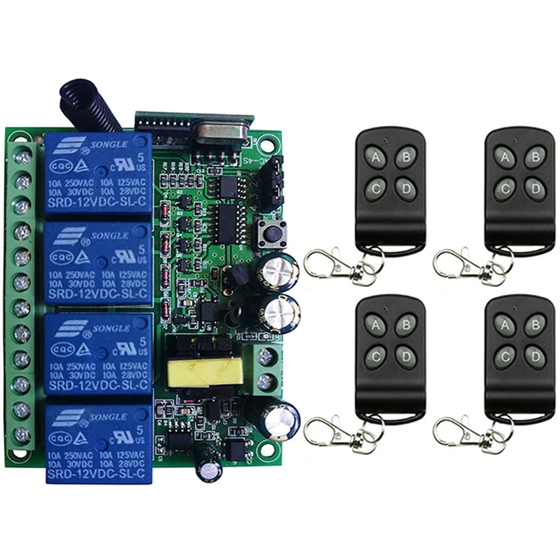 AC110V 220V 230V 4CH 4 CH Radio Controller RF Wireless Push Remote Control Switch Transmitter +Receiver garage door/window/lamp
AC110V 220V 230V 4CH 4 CH Radio Controller RF Wireless Push Remote Control Switch Transmitter +Receiver garage door/window/lamp
