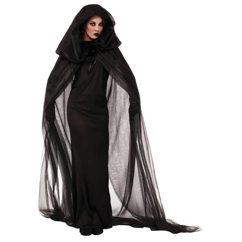 Женский костюм на Хэллоуин черный ведьмы для вечеринки большие размеры