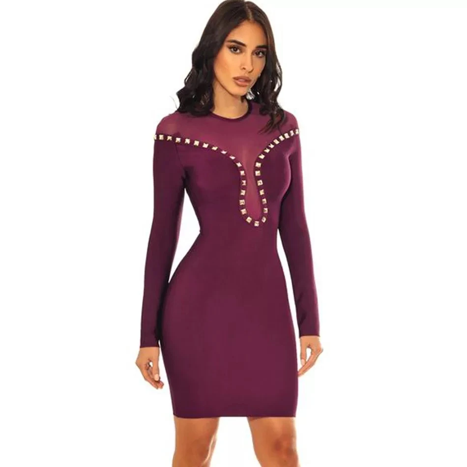 BANDAGE Sexy Wine Red Mesh Rivet Women Bandage Dresses Long Sleeve Bodycon Vestidos New Arrivals Club Wear Party Dress
BANDAGE Sexy Wine Red Mesh Rivet Women Bandage Dresses Long Sleeve Bodycon Vestidos New Arrivals Club Wear Party Dress