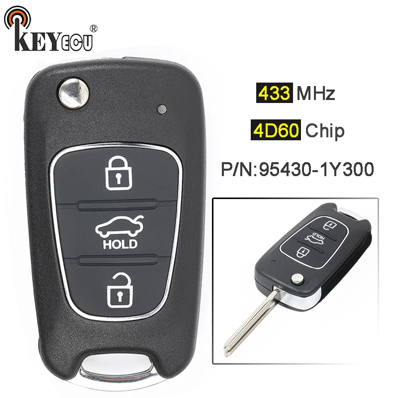 KEYECU 433 МГц 4D60 чип P/N: 95430 1Y300 Модернизированный Флип складной 3 кнопки дистанционный