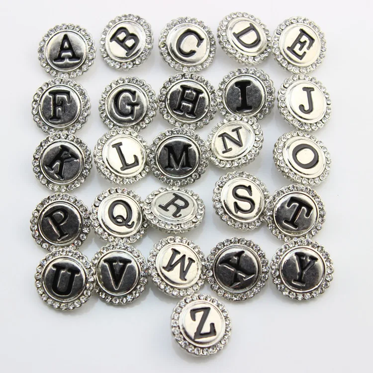 Hot sale 18mm 26pcs A-Z Alphabet Letters Rhinestone Metal snap buttons KZ1153 for DIY snap Bangles jewelrys charm wholesale
Hot sale 18mm 26pcs A-Z Alphabet Letters Rhinestone Metal snap buttons KZ1153 for DIY snap Bangles jewelrys charm wholesale