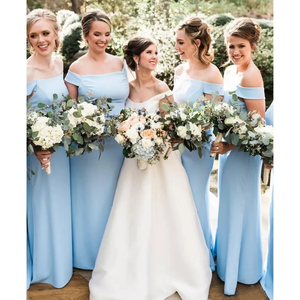 Платье подружки невесты 2019 небесно голубое атласное свадебное платье для гостей