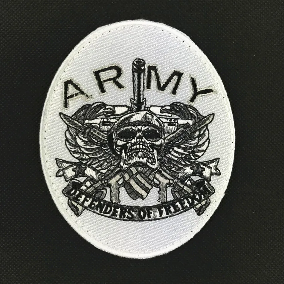20pcs Ellipse Embroidery Army Skull Tactical Patch DEFENDERS OF FREEDOM Patch Morale Armband Hook Combat Badge Brassard White
20pcs Ellipse Embroidery Army Skull Tactical Patch DEFENDERS OF FREEDOM Patch Morale Armband Hook Combat Badge Brassard White