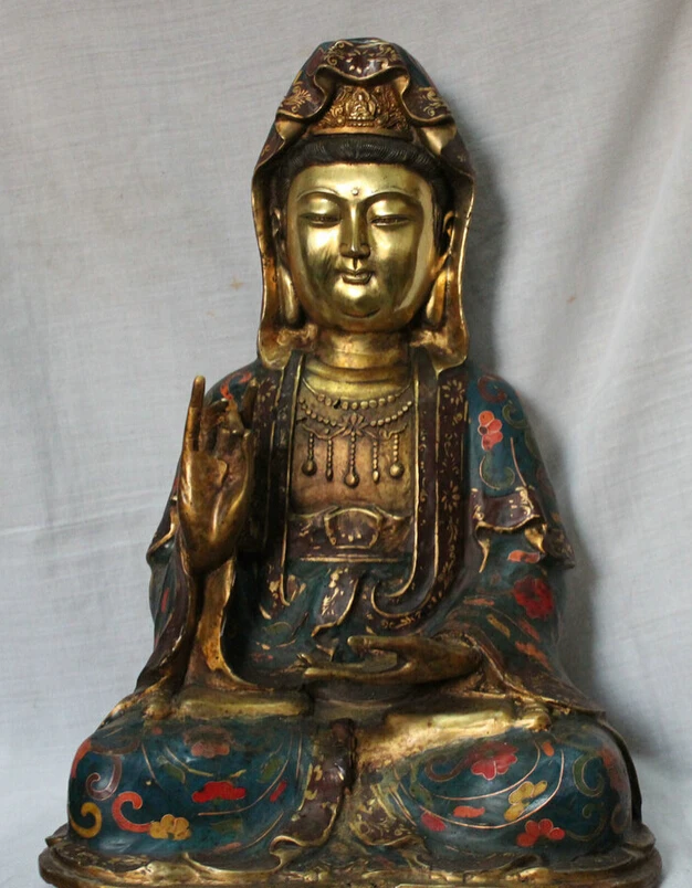 

Быстрая доставка USPS в США S1905 17 "китайская Бронзовая позолоченная статуя богини Гуань Инь