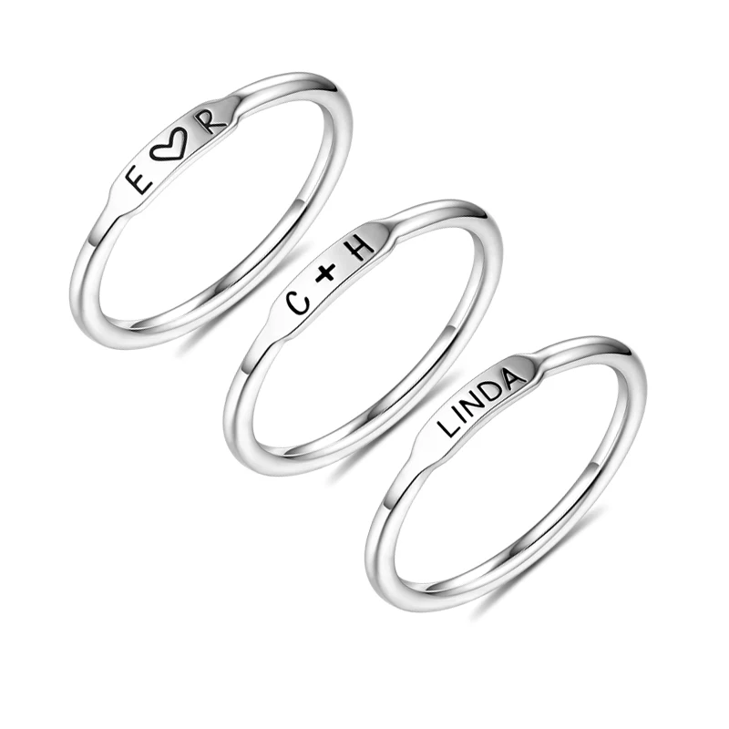 

AILIN 3pcs/Set Charm Stackable Ring Set Men Women Rings Personalized Engraved Name Ring Custom Name Rings 925 Silver Rings