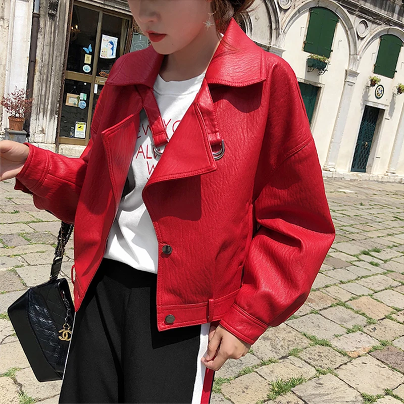 2022new Women Faux Leather Jacket Vintage Loose Turndown Collar Batwing Sleeve Single Breasted Motorcycle Leather Coats
2022new Women Faux Leather Jacket Vintage Loose Turndown Collar Batwing Sleeve Single Breasted Motorcycle Leather Coats