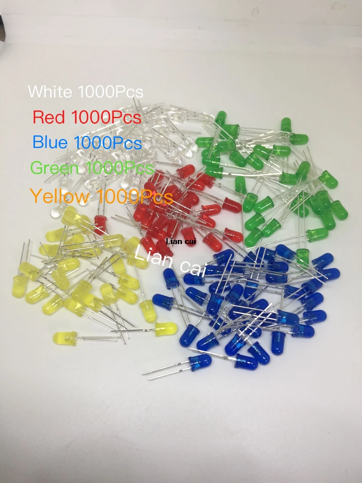 5000pcs/lot 5 Colors F5 5MM Round Yellow White Red Green Blue Each 1000pcs Diffused Round DIP Diode LED Lamp Light
5000pcs/lot 5 Colors F5 5MM Round Yellow White Red Green Blue Each 1000pcs Diffused Round DIP Diode LED Lamp Light