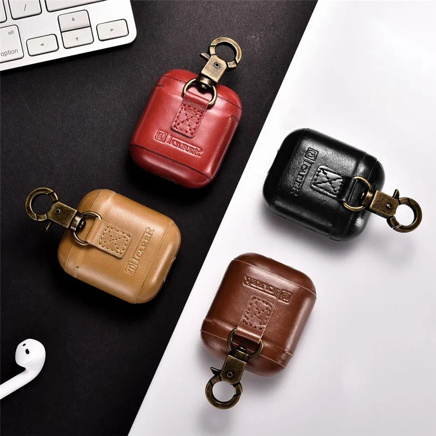 Чехол iCarer из натуральной кожи для Apple Airpods противоударный чехол винтажная серия с