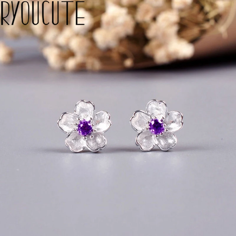 RYOUCUTE Real Silver Color Purple Flower Earrings for Women Female Jewelry Pure Silver Earrings Girls Gift Pendientes
RYOUCUTE Real Silver Color Purple Flower Earrings for Women Female Jewelry Pure Silver Earrings Girls Gift Pendientes