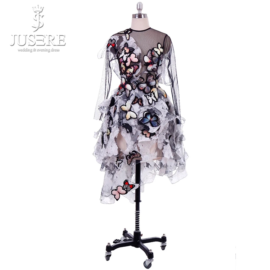 Hollow out Gown Black Tulle Long Sleeves Butterfly Illusion Bodice Artwork Design Asymmetrical Skirt Prom Dress
Hollow out Gown Black Tulle Long Sleeves Butterfly Illusion Bodice Artwork Design Asymmetrical Skirt Prom Dress