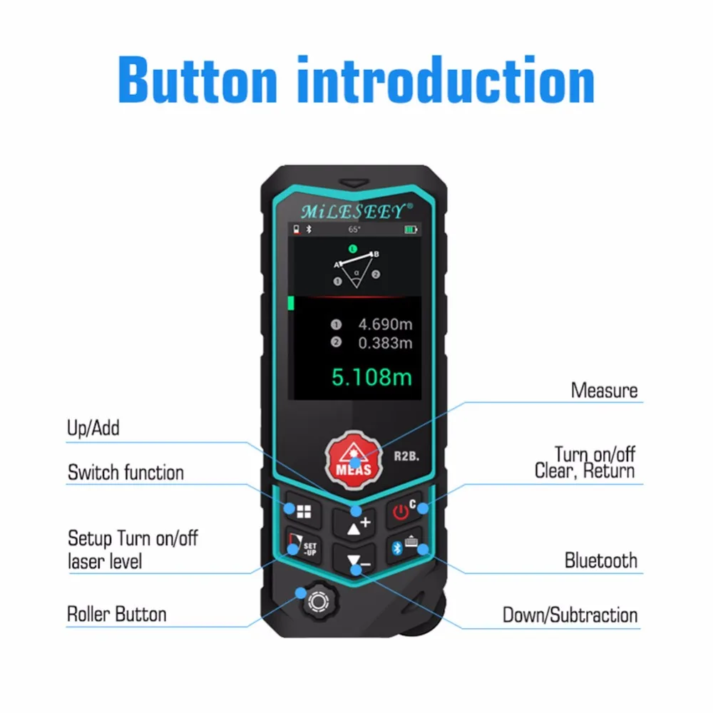 Mileseey R2B Laser Rangefinder Laser Range Finder Tape Measure Roulette with Wheel Laser Line level
Mileseey R2B Laser Rangefinder Laser Range Finder Tape Measure Roulette with Wheel Laser Line level