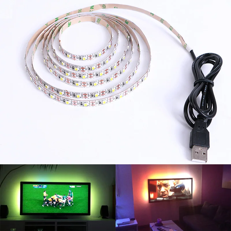 Cветодиодная лента DC 5 V USB SMD 3528 RGB Гибкий свет лампы светодиодные ТВ фонового