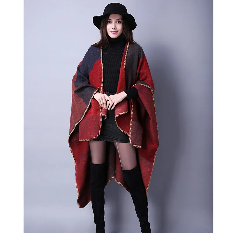 

Womens Spring Geometric cloak Split Poncho Vintage thickening Pashmina travel Blanket Knit Shawl Cashmere Cape Cardigan 2018 New