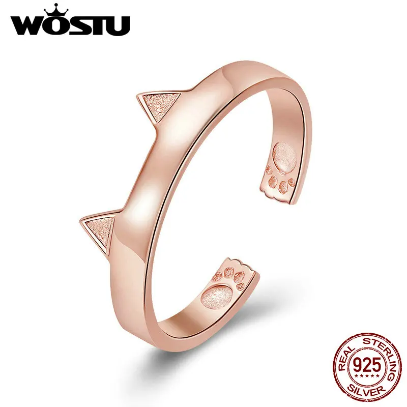 WOSTU новая мода Стерлинговое Серебро 925 пробы розовое золото кольцо с открытым