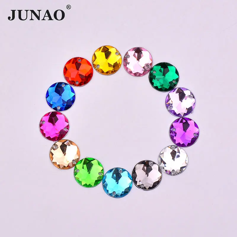 

Стразы для шитья JUNAO 10 мм разных цветов, акриловые камни с плоским основанием, круглые кристаллы, для самостоятельного пришивания, бижутерия...