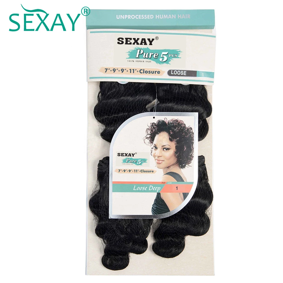 4 Bundles With Top Lace Closure SEXAY Non Remy Hair 100% Human Hair Extensions #1 Jet Black Color Brazilian Loose Deep Hair
4 Bundles With Top Lace Closure SEXAY Non Remy Hair 100% Human Hair Extensions #1 Jet Black Color Brazilian Loose Deep Hair