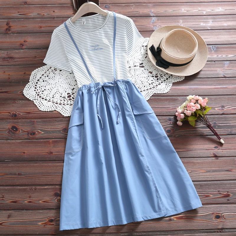 Милое милое платье в стиле мори для девочек, новое летнее модное Повседневное платье в полоску с круглым вырезом и коротким рукавом 
Милое милое платье в стиле мори для девочек, новое летнее модное Повседневное платье в полоску с круглым вырезом и коротким рукавом