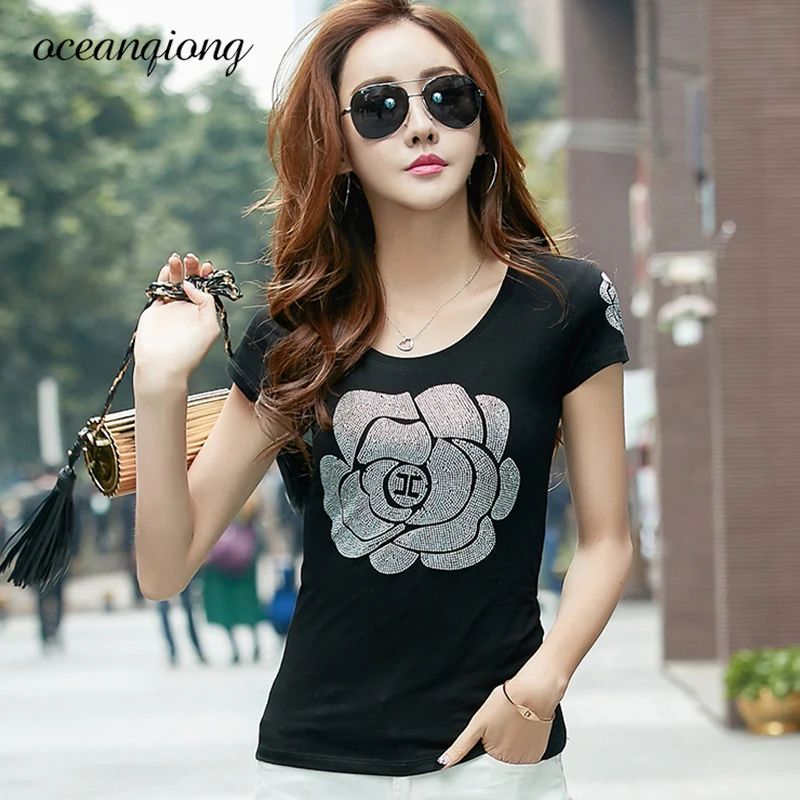 Summer Women T shirt 2018 Top O Neck Fashion Flower Diamonds Printed Cotton Short Sleeve Black T shirt Lady Tops Tee Plus Size
Summer Women T shirt 2018 Top O Neck Fashion Flower Diamonds Printed Cotton Short Sleeve Black T shirt Lady Tops Tee Plus Size