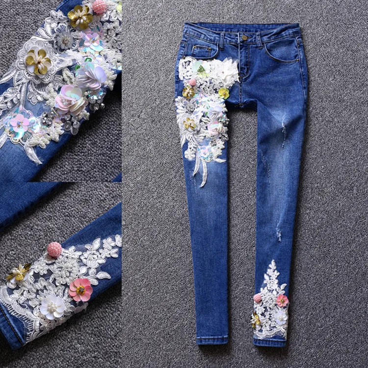 Autumn and winter retro embroidery jeans women flowers sequined diamond skinny pencil jeans
Autumn and winter retro embroidery jeans women flowers sequined diamond skinny pencil jeans