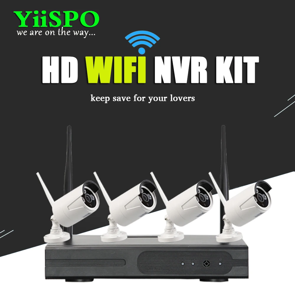 Камера видеонаблюдения YiiSPO 4 канала беспроводная NVR 720P IP Wi-Fi с защитой от непогоды