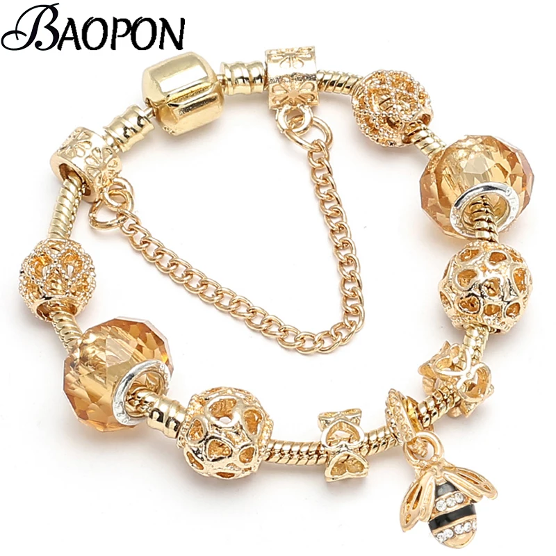 BAOPON Luxury Crystal Bees Gold Color Charm Bracelet For Girl Murano Glass Beads Fine Bracelet For Women Couple DIY Jewelry Gift
BAOPON Luxury Crystal Bees Gold Color Charm Bracelet For Girl Murano Glass Beads Fine Bracelet For Women Couple DIY Jewelry Gift