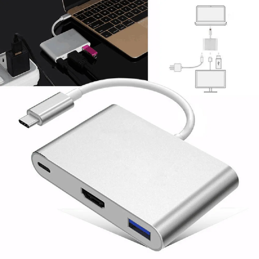 New Type C USB 3.1 to USB-C 4K HDMI USB3.0 Adapter 3 in 1 Hub For Macbook Type-C to HDMI
New Type C USB 3.1 to USB-C 4K HDMI USB3.0 Adapter 3 in 1 Hub For Macbook Type-C to HDMI