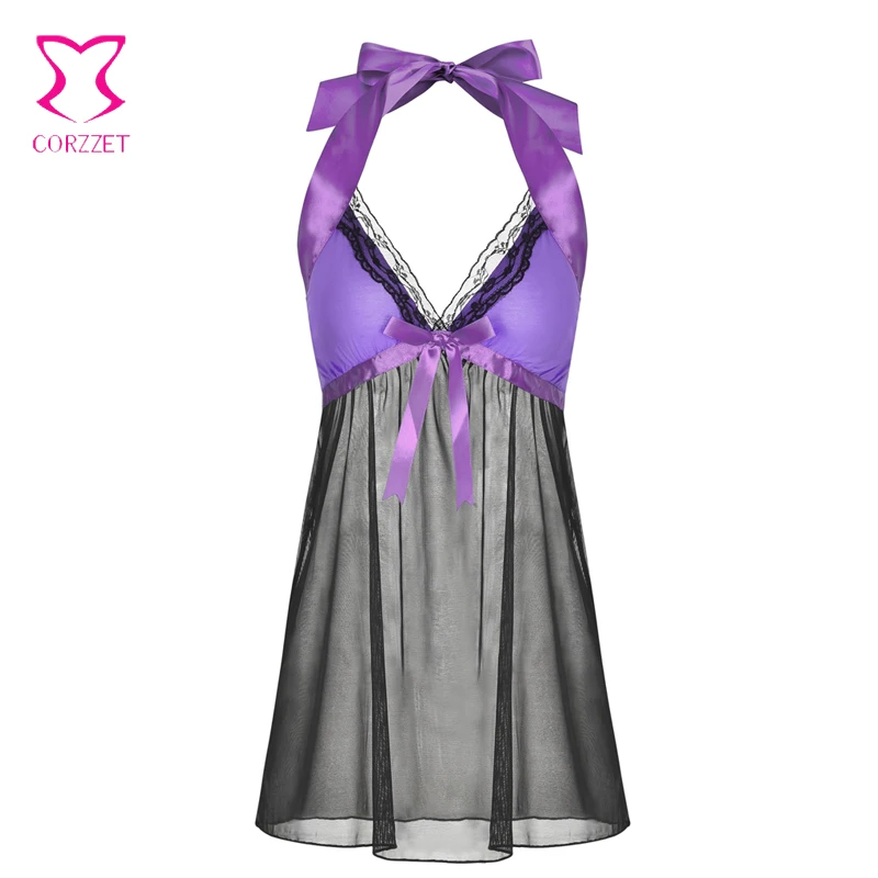 Erotic Women Nightgowns Sexy Purple Lace Satin Perspective Sleepwear Nightdress Summer Sexy Backless Sleep Wear Night Dress
Erotic Women Nightgowns Sexy Purple Lace Satin Perspective Sleepwear Nightdress Summer Sexy Backless Sleep Wear Night Dress