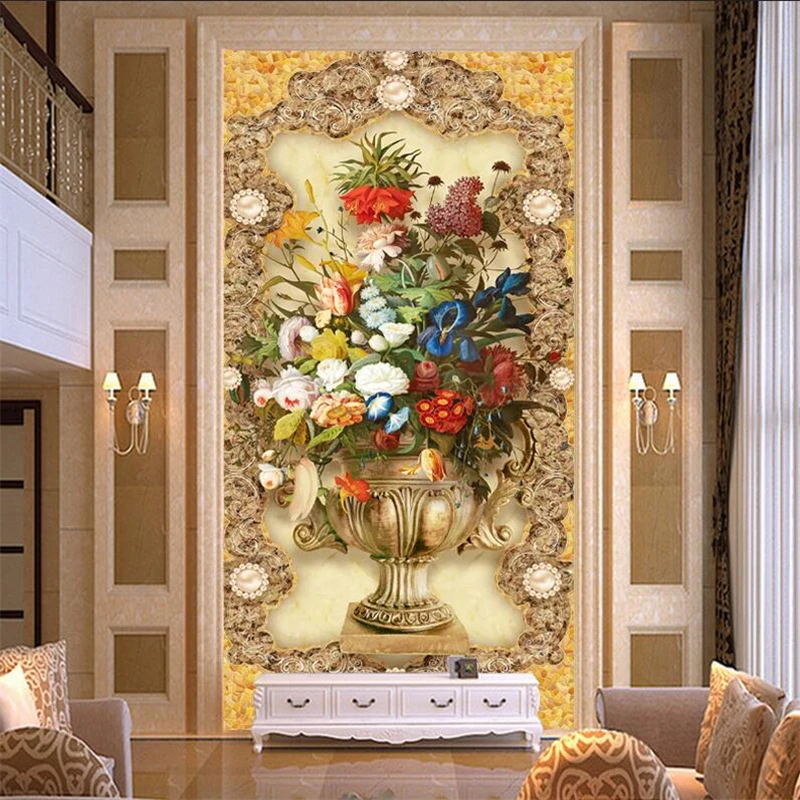 

Настенные 3D-обои wellyu по индивидуальному заказу, европейские узоры, масляная живопись, цветок, мрамор, вход, обои, декоративная живопись