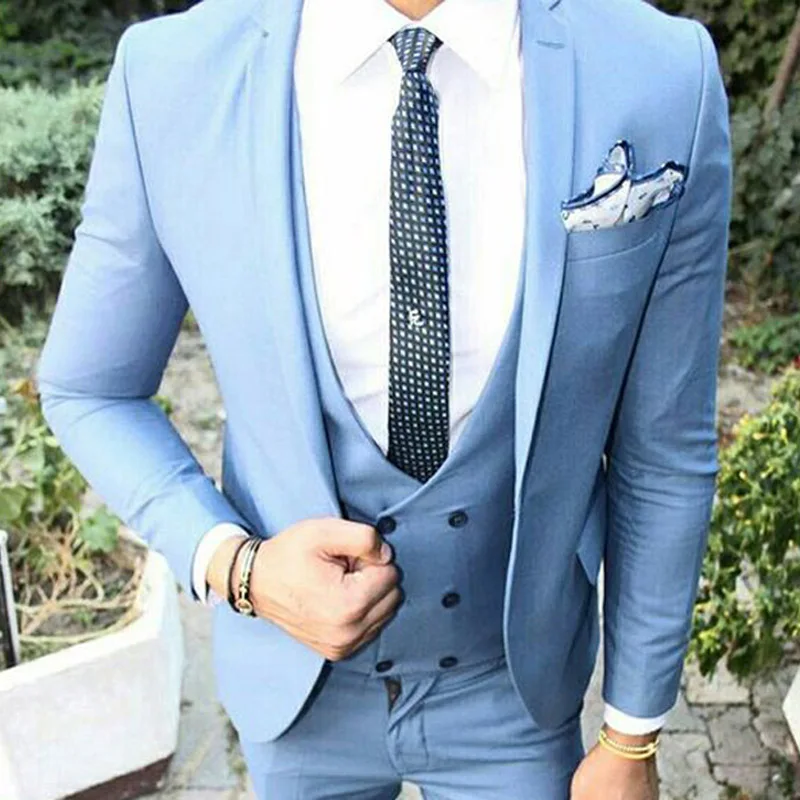 Light Blue Slim Fit Men Suits for Wedding Groom Tuxedos 3 Piece Set Jacket Pants Double Breasted Vest 2019 Custom Male Clothes
Light Blue Slim Fit Men Suits for Wedding Groom Tuxedos 3 Piece Set Jacket Pants Double Breasted Vest 2019 Custom Male Clothes