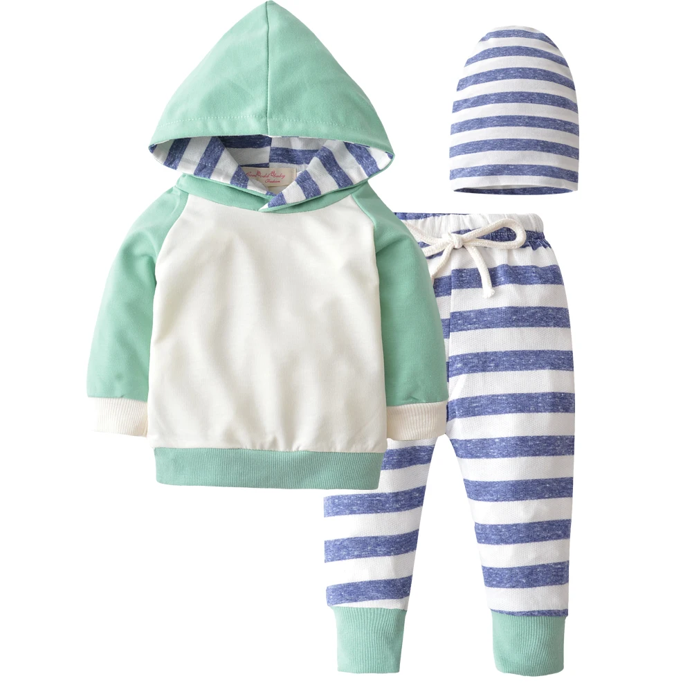 Одежда для новорожденных мальчиков и девочек на осень зиму топы штаны в полоску с