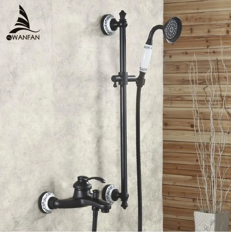 

Bathtub Faucets Brass Dual Handle Bath&Shower Faucet Wall Mounted Oil Rubbed Bronze Crane for Bath With Handheld Showers SY-013R