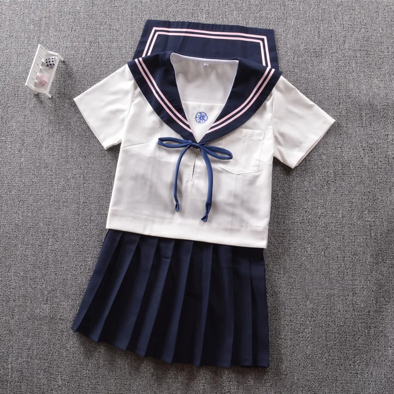 Sakura Embroidery Women's Summer Japanese JK School Uniform Set: Sailor Collar Short Sleeve Blouse Shirt+Pleated Mini Skirt+Bow
Sakura Embroidery Women's Summer Japanese JK School Uniform Set: Sailor Collar Short Sleeve Blouse Shirt+Pleated Mini Skirt+Bow