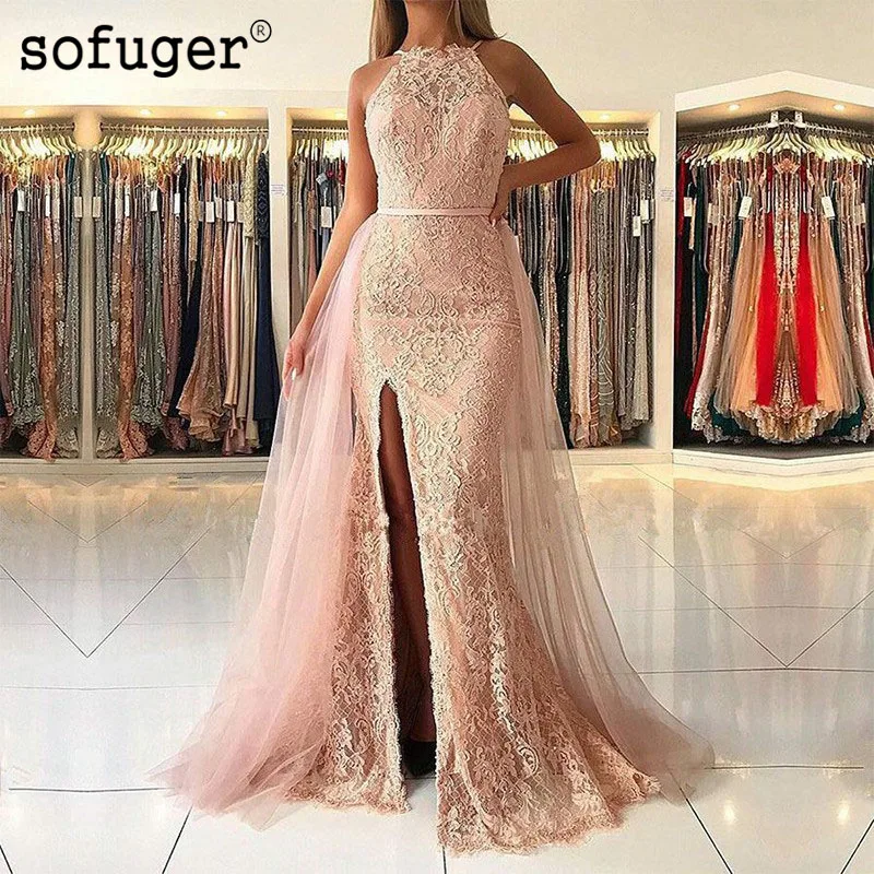 Detachable Train Pink Lace Evening Dresses Appliques Saudi Arabic Muslim Special Occasion Robe De Soiree Women Evening Gown
Detachable Train Pink Lace Evening Dresses Appliques Saudi Arabic Muslim Special Occasion Robe De Soiree Women Evening Gown