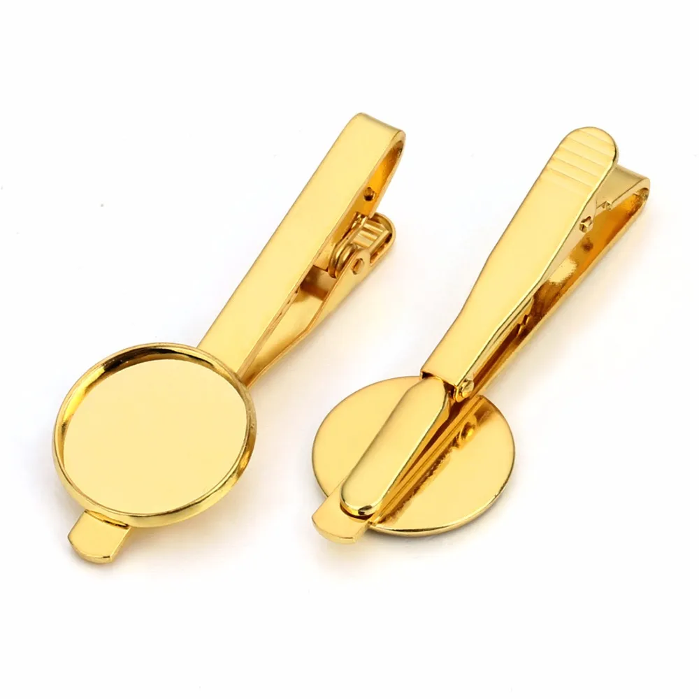 5pcs Gold Color Tie Clip Pin with 16 18 20mm Round Blank Clips Cabochon Base Bar for Men DIY Jewelry Findings | Украшения и