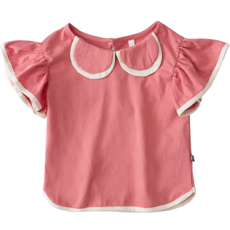 Милая футболка с оборками и рукавами для девочек летние блузки Детские хлопковые