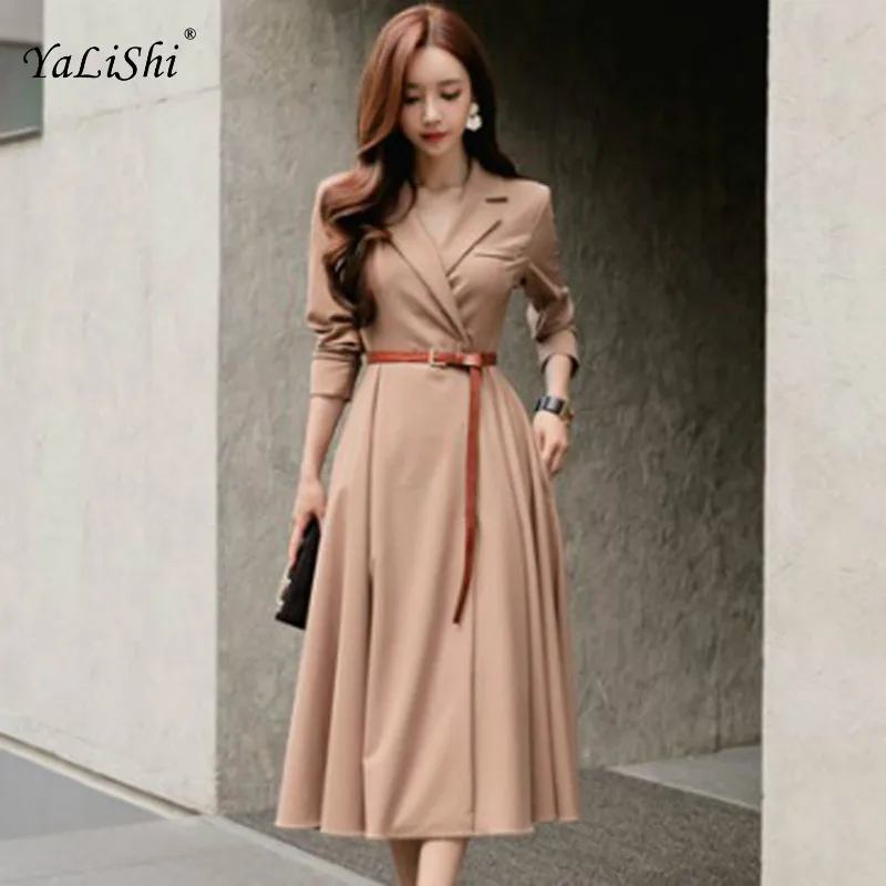 Plus Size A-line Dress Women Autumn Khaki Long Sleeve Notched Mid-calf Casual Office Tunic Dress Korean Vintage Dresses Vestido
Plus Size A-line Dress Women Autumn Khaki Long Sleeve Notched Mid-calf Casual Office Tunic Dress Korean Vintage Dresses Vestido