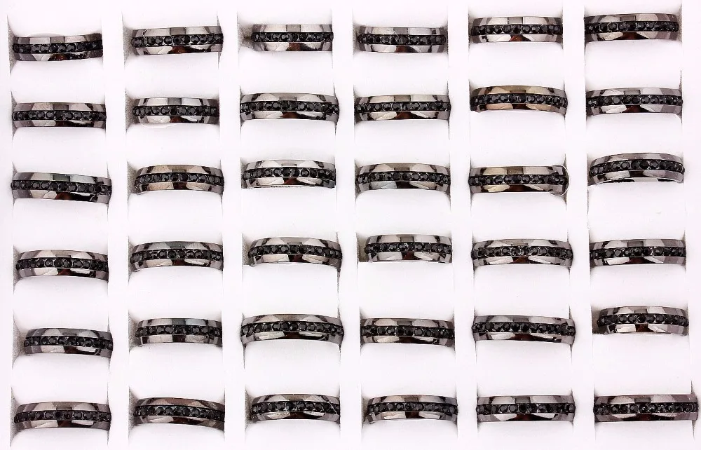

Wholesale Bulk 5Pcs 6MM Stackable Black CZ Inlay Stainless Steel Ring Band Birthstones Eternity Men Women Party Valentine Gift