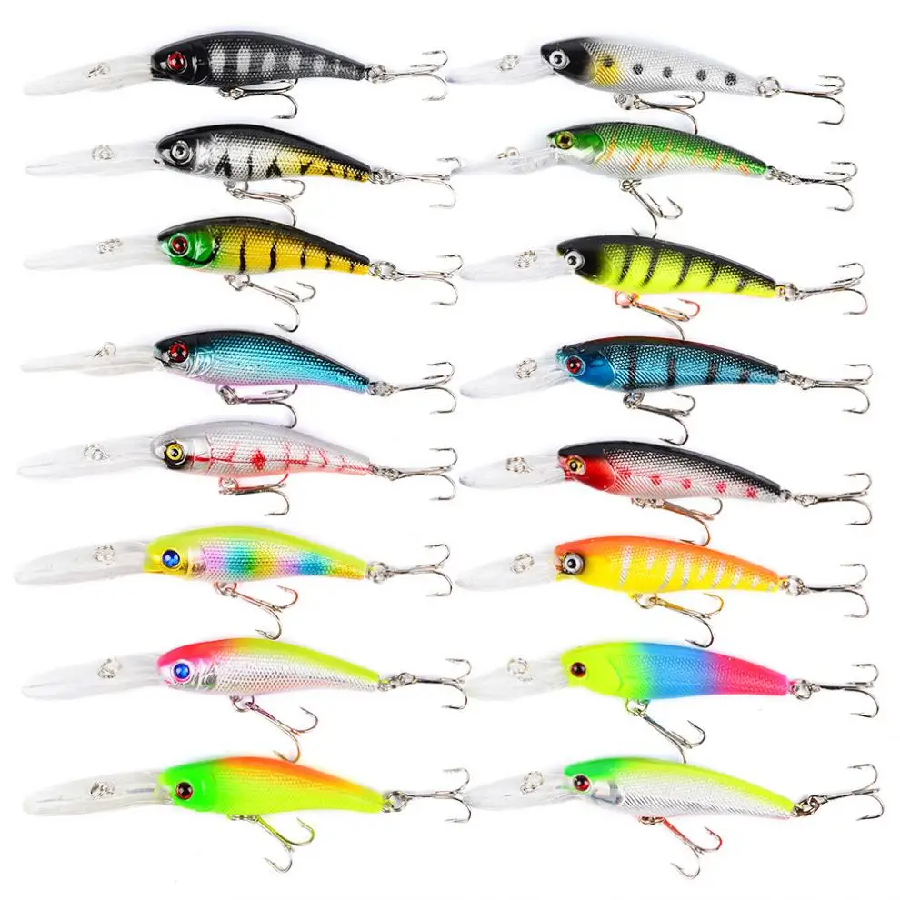 16pcs/lot Hard Fishing Bait 2 Models 16 Colors Minnow Fishing Lures Kit Set Bass with Sharp Treble hook
16pcs/lot Hard Fishing Bait 2 Models 16 Colors Minnow Fishing Lures Kit Set Bass with Sharp Treble hook