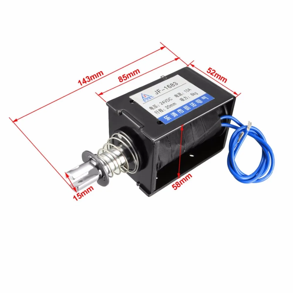 JF-1683B DC 24V / 12V 10A 8KG 20mm Pull Push Type Open Frame Linear Motion Solenoid Electromagnet
JF-1683B DC 24V / 12V 10A 8KG 20mm Pull Push Type Open Frame Linear Motion Solenoid Electromagnet