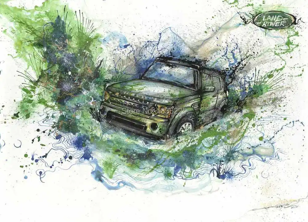 Картина маслом на зеленом автомобиле для гостиной Современная Минималистичная