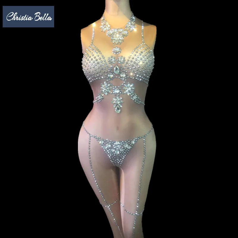 Christia Bella Nightclub Sexy Rhinestones Jumpsuits Women Nude Stretch Bodysuit Performance Show Leotard Pole Dance Costumes
Christia Bella Nightclub Sexy Rhinestones Jumpsuits Women Nude Stretch Bodysuit Performance Show Leotard Pole Dance Costumes