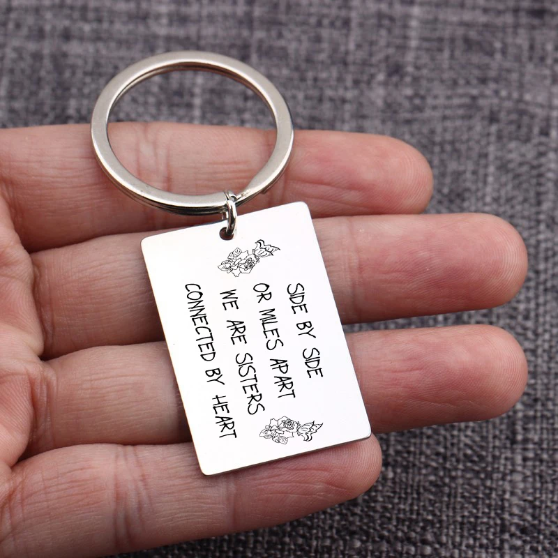 Side By Or Miles Apart We Are Sisters Connected Heart Engraved Keychain Key Tag For Best Friends Pendant | Украшения и аксессуары