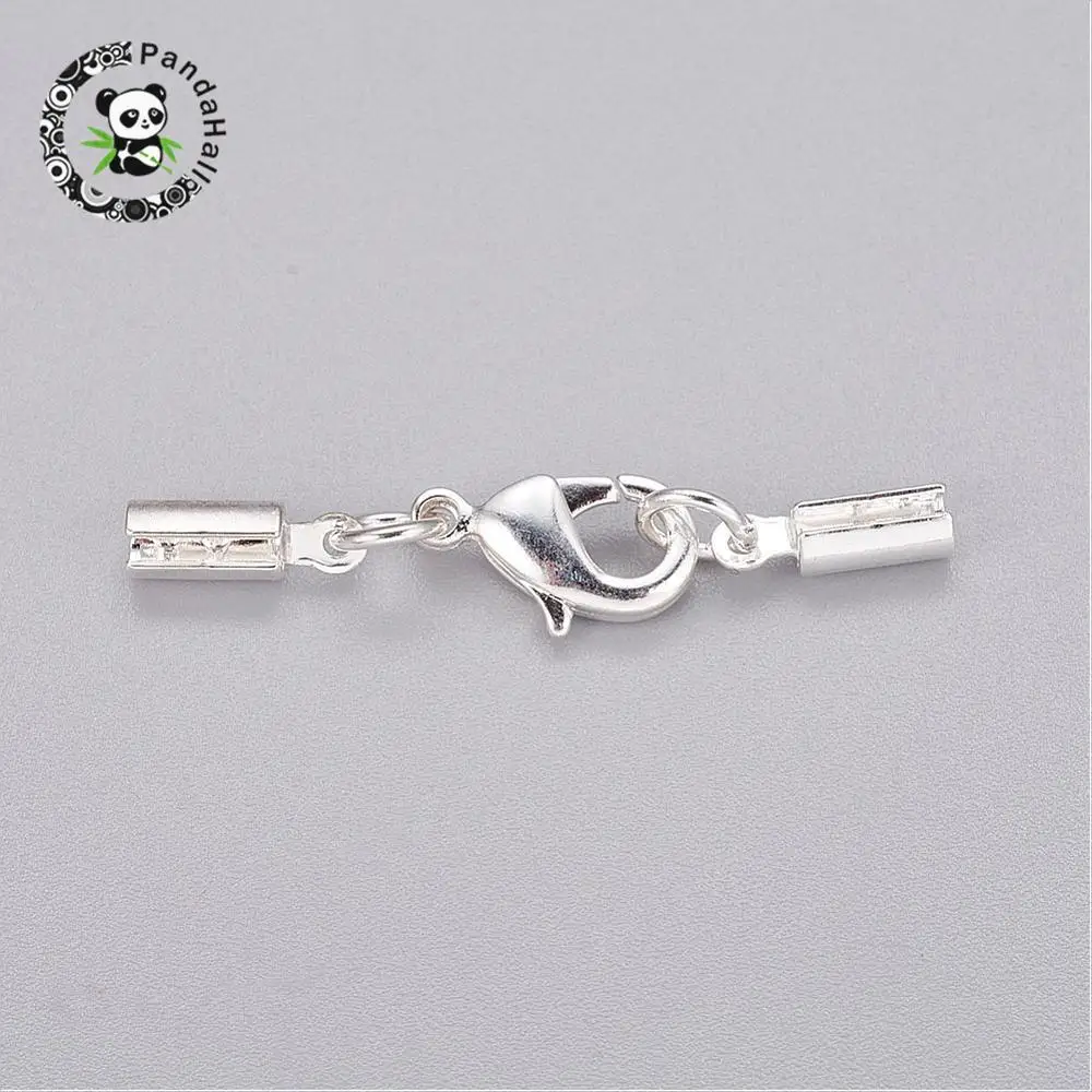 Brass Lobster Claw Clasps, with Cord Ends, Silver Color, Size: about 7mm wide, 35mm long, hole: 2mm
Brass Lobster Claw Clasps, with Cord Ends, Silver Color, Size: about 7mm wide, 35mm long, hole: 2mm