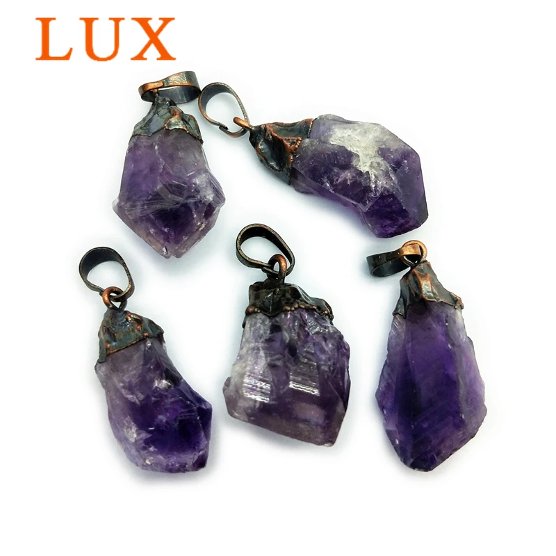 

LUX Amethysts Point Pendant Raw Amethysts with bronze electroplated cap natural gem stone pendant for necklace making