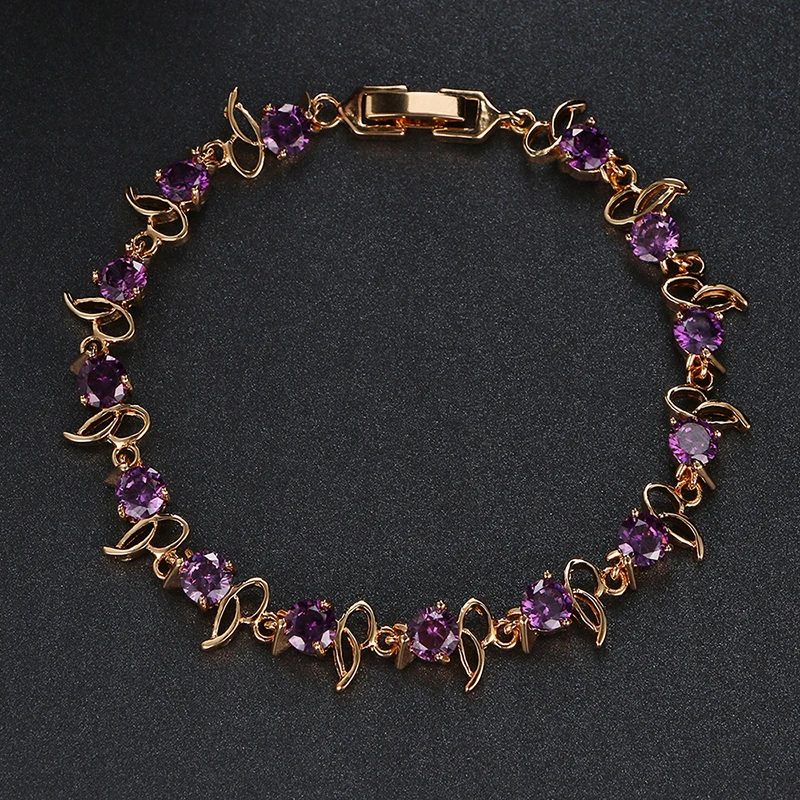 Tendency gold color Purple Crystal Bracelets For Women Copper Chain Link New Design Cubic Zinconia Bracelet For Party Show B-029
Tendency gold color Purple Crystal Bracelets For Women Copper Chain Link New Design Cubic Zinconia Bracelet For Party Show B-029