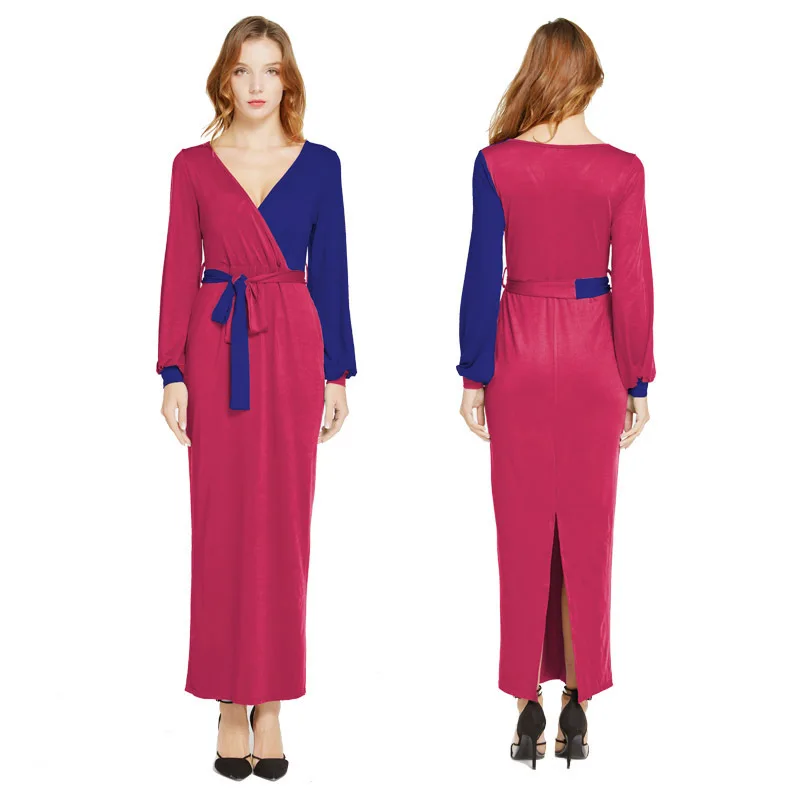 Simple and elegant European And American spring summer and autumn ladies Long color matching lantern sexy dress women
Simple and elegant European And American spring summer and autumn ladies Long color matching lantern sexy dress women