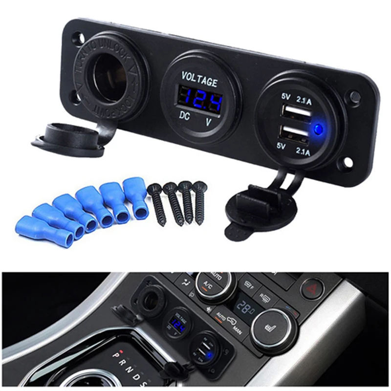 Dual USB 12V/24V Car Charger Motorcycle Dual USB Adaptor + Cigarette Lighter Socket LED + Digital Voltmeter Mobile Phone
Dual USB 12V/24V Car Charger Motorcycle Dual USB Adaptor + Cigarette Lighter Socket LED + Digital Voltmeter Mobile Phone