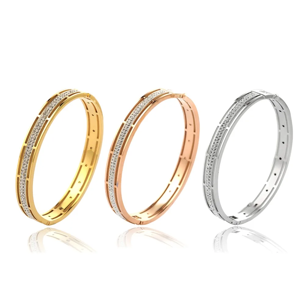 

Luxury Pulseiras Feminina crystal rhinestone Gold-color Cuff Stainless Steel Wristband Bangles for women Pulseras Bijoux Jewelry